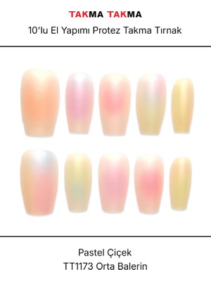 Takma Takma 10'lu Renkli Orta Balerin TT1173 Tekrar Kullanılabilir El Yapımı Protez Takma Tırnak - Renkli-M