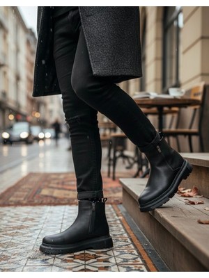 Pabucmarketi Fermuarlı Erkek Klasik Bot Siyah