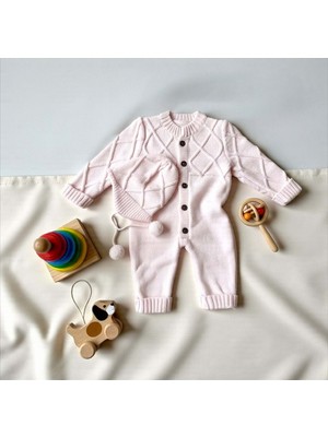 Şapkası Ponponlu Roba Detaylı Triko Tulum - MLR2067-PEMBE-0 - 3 Ay Pembe