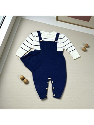 Çizgi Detaylı Bereli Triko Tulum  - MLR2085-LACIVERT-3 - 6 Ay Lacivert