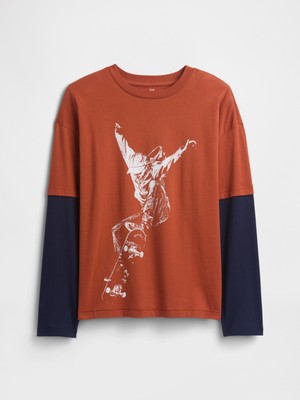 Gap Erkek Çocuk Kırmızı Relaxed Grafik Baskılı T-Shirt