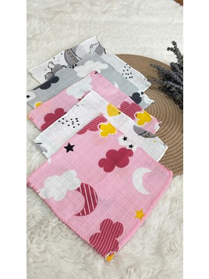 Thiff 5'li Pamuk Müslin Kumaş Bebek Ağız Mendili & Ter Bezi