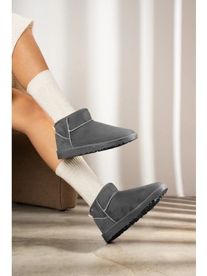 Trade Bazaar Yeni Sezon Mini Taba Süet Yarım Bot Içi Tüylü Düz Taban Kadın Ayakkabı