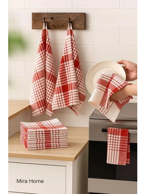 Mira Home 10 Lu Lüks Bulaşık Kurulama Bezi ve Mutfak Peçetesi 50X70 cm Daily Kırmızı