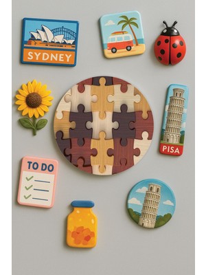 Nurdic Modern ve Dekoratif Yuvarlak Buzdolabı Magneti Magnet Büyük Boy 10X10 cm - Puzzle Görsel