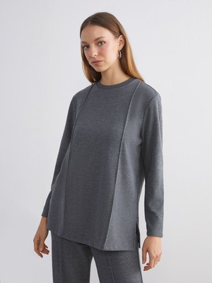 LC Waikiki Yeni Sezon Büyük Beden Bisiklet Yaka Kadın Sweatshirt TUNIK_8684688674900