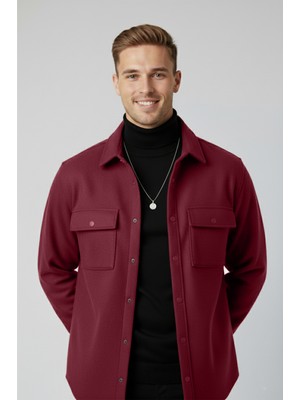 Deepsea Erkek Bordo Dar Kesim Cepleri Kapaklı Çıtçıtlı Ince Kaşe Ceket Mont 2500559