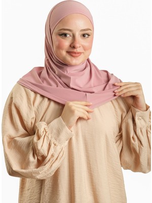 Hürrem Bone Pudra Pratik Hazır Geçmeli Boru Boneli Ikili Tesettür Eşarp Sandy Düz 2501_06