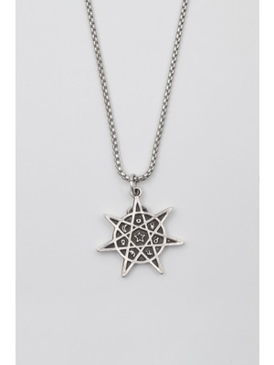 IDR Astroloji 7 Nokta Yıldız Kolye - Örme İthal Zincirli Unisex Gümüş Kaplama Heptagram - 60 cm