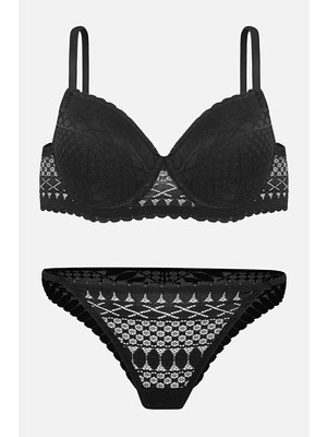Wonna Aurora Dantelli Sütyen Külot Takım - Push Up Destekli - 2721 - Siyah