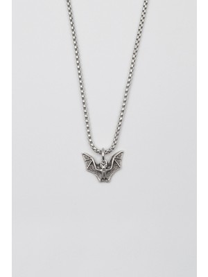 IDR Minimalist Gotik Yarasa Kolye - Örme İthal Zincirli Unisex Gümüş Kaplama - 60 cm