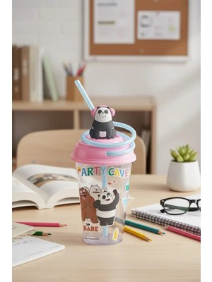 Miniso We Bare Bears Lisanslı Döndürülen Pipetli Plastik Bardak