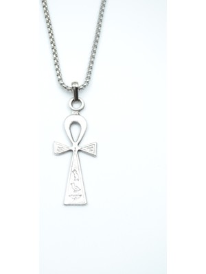 IDR Ankh Anahtarı - Nil'in Anahtarı Gümüş Kaplama Örme Zincir Kolye