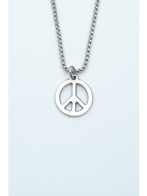 IDR Minimal Barış Sembolü Gümüş Kaplama Örme Zincir Kolye