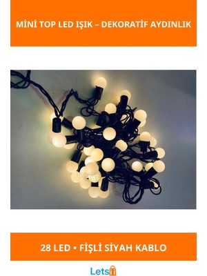 Letsii 5 Metre 28 Mini Top LED Sarı Işık Fişli Siyah Kablo