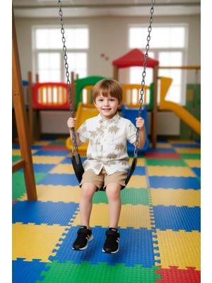 FRM Erkek Çocuk Yazlık Tropikal Baskılı Gömlek ve Şort Kombinasyonu Kaliteli Şık Rahat