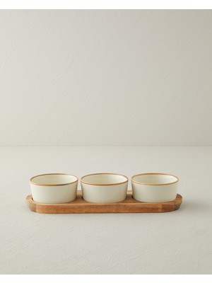 English Home Woodcrest Akasya 4 Parça Sunumluk 10X10 cm Beyaz-Kahverengi