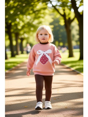 PayBuy Kız Çocuk Pamuklu Baskılı Oversize Bisiklet Yaka Üst ve Tayt Takımı Kaliteli Şık Rahat