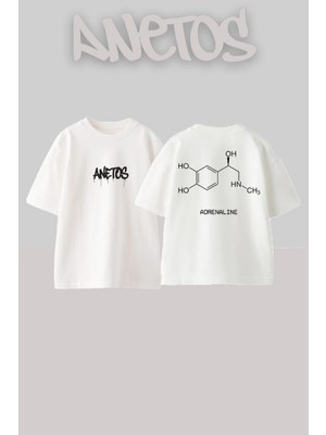 Anetos Adrenalıne Tasarım Sırt Baskılı Pamuk Beyaz Oversize T-Shirt