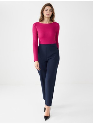 Jimmy Key Fuşya Dar Kesim Kayık Yaka Örme Bluz