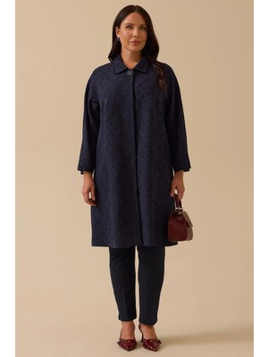 Galaxi Kadın Büyük Beden Desenli Jakar Kap 4003 Lacivert