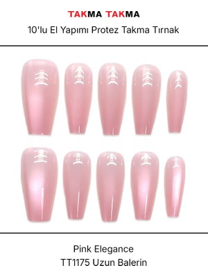 Takma Takma 10'lu Pembe Kısa Balerin TT1175 Tekrar Kullanılabilir El Yapımı Protez Takma Tırnak - Pembe-XS
