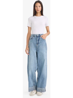 DeFacto Barrel Fit Yüksek Bel Uzun Jean Yıkamalı Pantolon G3361AX25WN