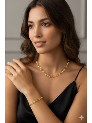 925 Ayar Papatya Silver 6 mm Doç Zincir Kolye Bileklik Set.rose.gold.rodaj