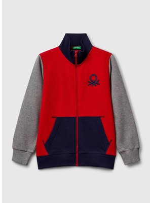 Benetton Nakışlı Erkek Çocuk Kırmızı - Gri Sweatshırt 3J68C501B