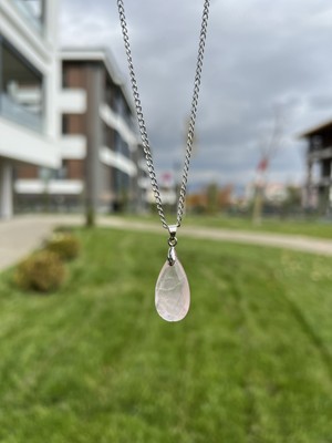 Taşmeran Pembe Kuvars Faset Kesim Damla Doğal Taş Kolye TKY0375