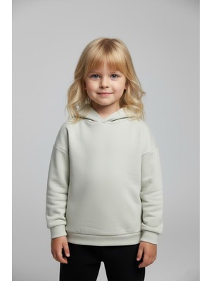 Luess Unisex Çocuk Basic Pamuklu Kapüşonlu Sweatshirt - Krem