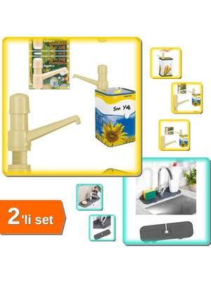 Hereveoyuncak Sıvı Yağ Pompası + Lavabo Matı - Esnek Batarya Su Tutucu ve Süngerlik 2’li Set N8R2FX