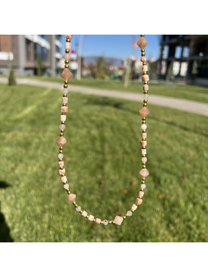 Taşmeran Güneş Taşı Karışık Doğal Taş Zincir Ayarlanabilir Kolye TKY0416