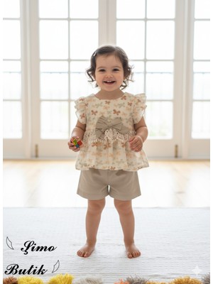 Şimo Butik Kız Bebek Şortlu Takım Keten