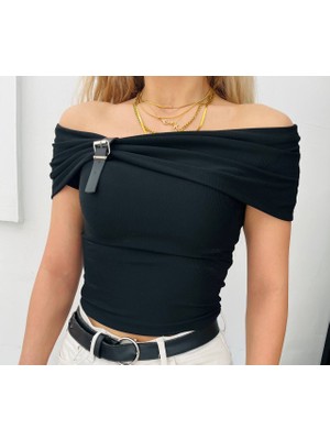 TRENDHAZAN Ottoman Kumaş Kemer Detaylı Slim-Dar Crop /bluz