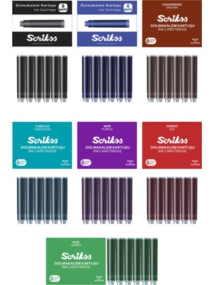 Wiz Design - Scrikss Kartuş Serisi 6'lı Paket -7 Renk (Siyah/mavi/kırmızı/kahverengi/yeşil/turkuaz/mor)
