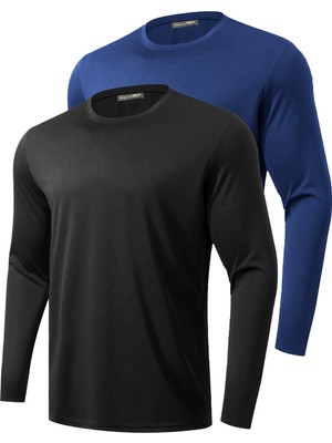 Ghassy Co. 2'li Paket Erkek %100 Pamuklu Likralı Spor Koşu Günlük Antrenman Uzun Kollu Penye T-Shirt