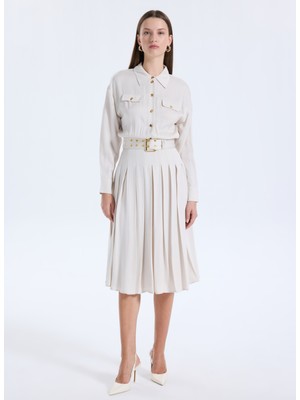 Guess Gömlek Yaka Düz Krem Uzun Kadın Elbise Anita Kadın Elbise