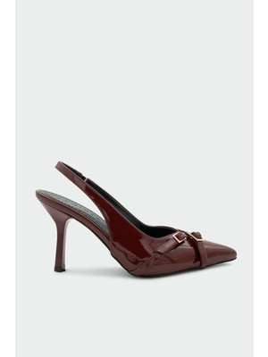 Laminta Nana Bordo Rugan Tokalı Topuklu Ayakkabı