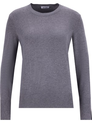 Mustang Bisiklet Yaka Basic Düz Gri Kazak Kadın M5WL-KZK1077