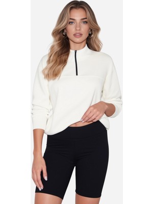 Modrenza Unisex Relax Fit Rahat Kesim Pamuklu Içi Polarlı Yarım Fermuarlı Dik Yaka Sweatshirt
