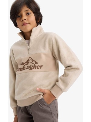 DeFacto Yarım Fermuarlı Baskılı Polar Sweatshirt Erkek Çocuk G4944A825AU