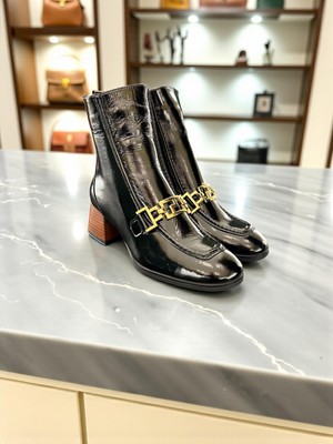 Mammamia D25KB-8270 Siyah Rugan Hakiki Deri Tam Ortopedik Günlük Kadın Bot