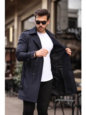 papucumun dünyası Uzun Beli Kemerli Apoletli  Trençkot & Pardesü