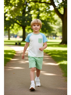 PayBuy Erkek Çocuk %100 Pamuklu Bisiklet Yaka Kısa Kollu Üst ve Şort Takımı Kaliteli Şık Rahat