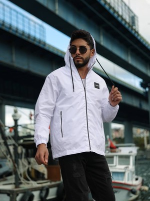 papucumun dünyası Erkek Kapüşonlu Içi Astarlı Fermuarlı Su ve Rüzgar Geçirmez Ince Yağmurluk