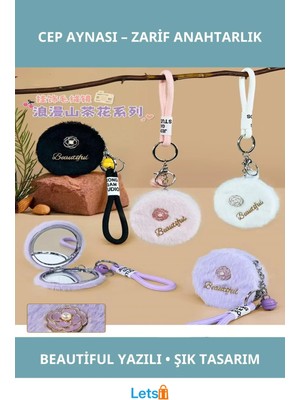 Letsii Peluş Tasarımlı Şık Anahtarlık Cep Aynası 7x7 cm