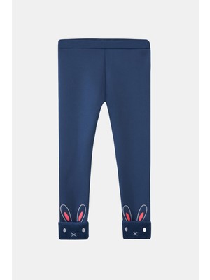 Lovetti Açık Lacivert Kız Çocuk Içi Peluş Kulaklı Tavşan Nakışlı Extra Kalın Kışlık Tayt