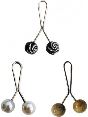 MiraLive 3 Adet Tesettür Eşarp ve Şal Klipsi Inci Beyaz Hardal Siyah Desenli