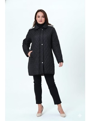 Biricik Kadın Büyük Beden Kapüşonlu Mevsimlik Kapitone Mont/ceket